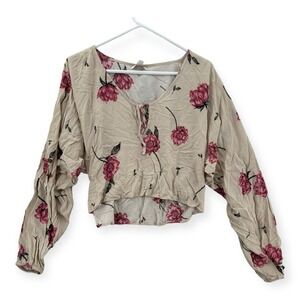 NWT Amuse Society Dre Top Womens XS Floral Blouse Keyhole Front Tie Crop